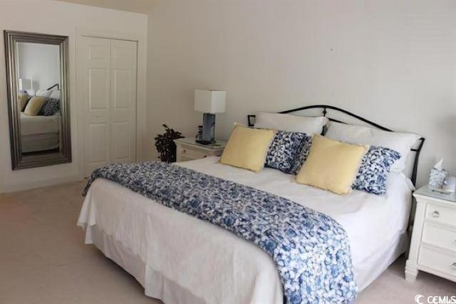 carpeted bedroom with a closet