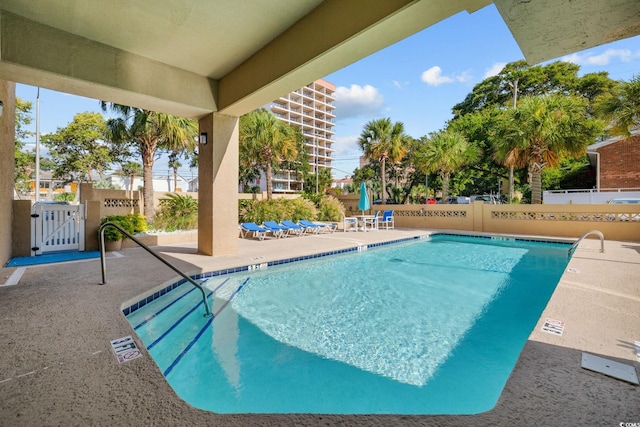 view of swimming pool with a patio