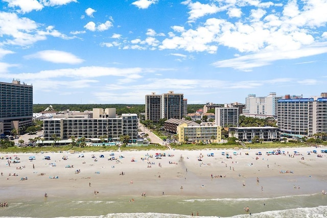 aerial view featuring a beach view and a water view