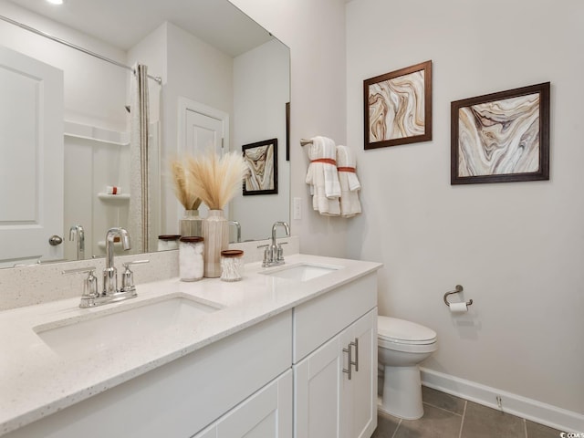 bathroom with vanity, toilet, and tile patterned flooring