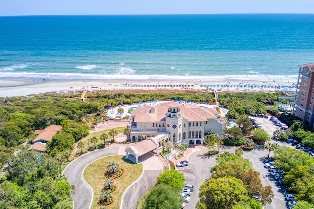 aerial view featuring a beach view and a water view