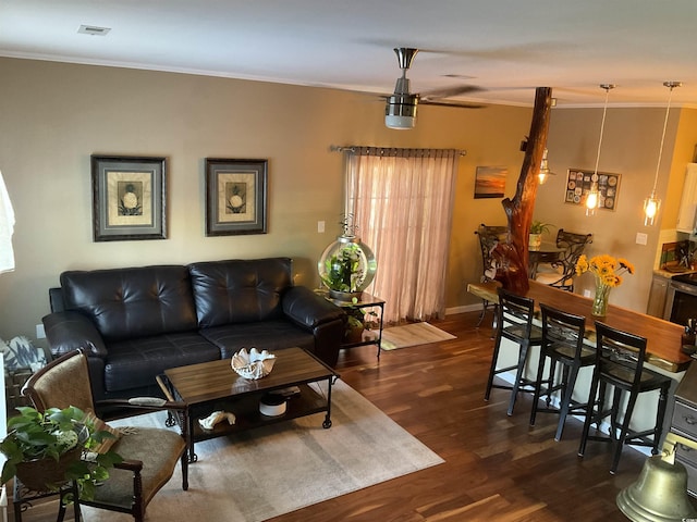 804 Brenda Pl, Myrtle Beach, SC 29577 - living area with crown molding, dark wood-type flooring, and ceiling fan