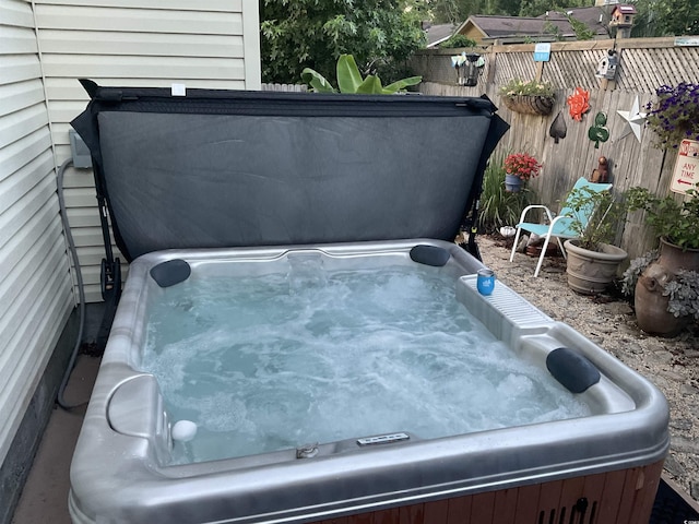 view of patio / terrace featuring a hot tub