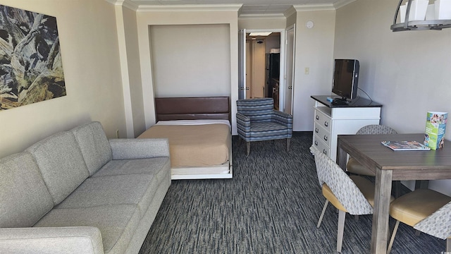 1105 S Ocean Blvd Unit 236, Myrtle Beach, SC 29577 - living area featuring crown molding and carpet floors