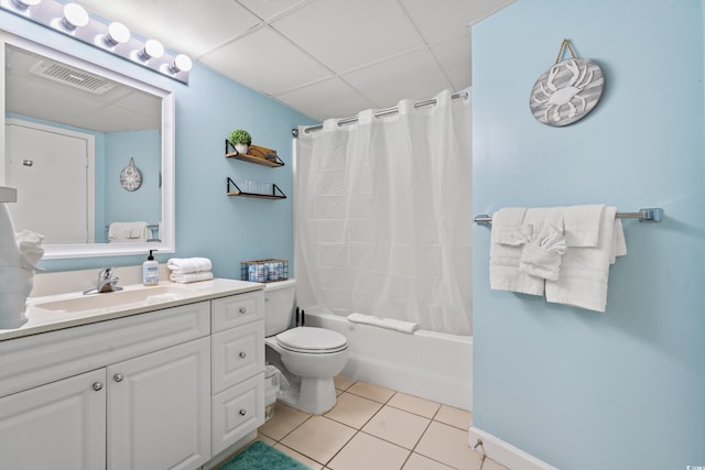 501 S Ocean Blvd Unit 505, North Myrtle Beach, SC 29582 - bathroom featuring tile patterned floors, vanity, shower / bath combination with curtain, and a paneled ceiling