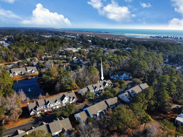 aerial view with a water view and a residential view