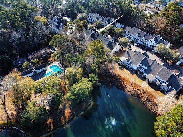 aerial view featuring a water view and a residential view