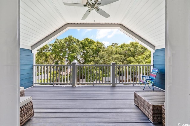 wooden deck with ceiling fan