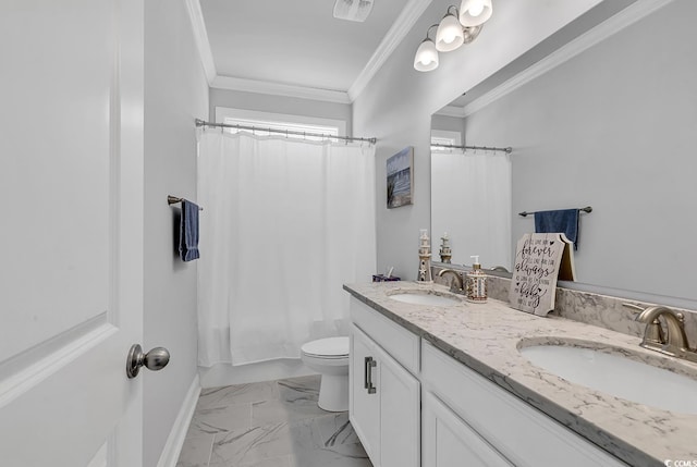 980 Desert Wheatgrass Dr, Myrtle Beach, SC 29579 - full bath with a sink, ornamental molding, toilet, and marble finish floor