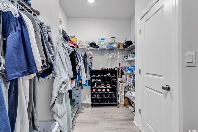 spacious closet featuring light hardwood / wood-style floors