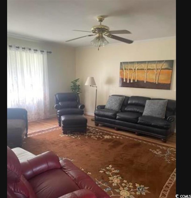 living room with ceiling fan