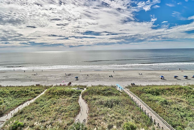 view of water feature featuring a beach view