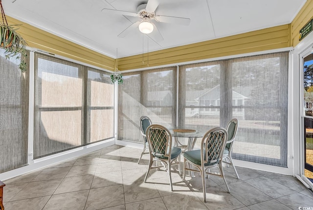 sunroom with ceiling fan and plenty of natural light