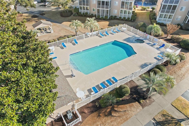 view of swimming pool with a patio area