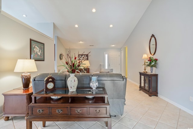 living room with light tile patterned flooring