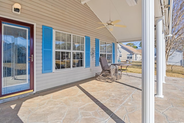 view of patio / terrace featuring ceiling fan