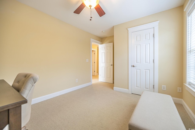 carpeted office featuring ceiling fan and plenty of natural light