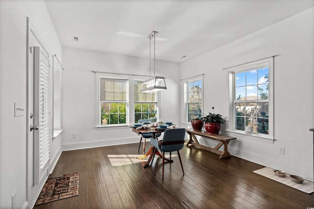 dining room with plenty of natural light and dark hardwood / wood-style floors