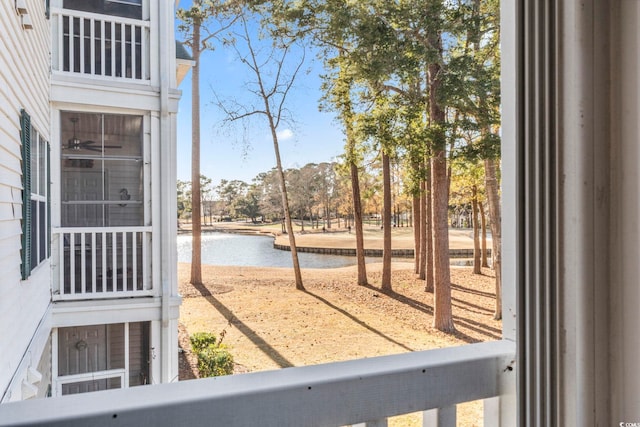 view of yard with a water view