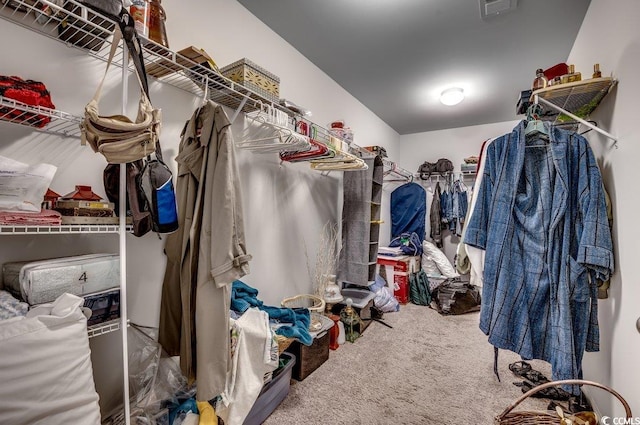 walk in closet featuring carpet floors