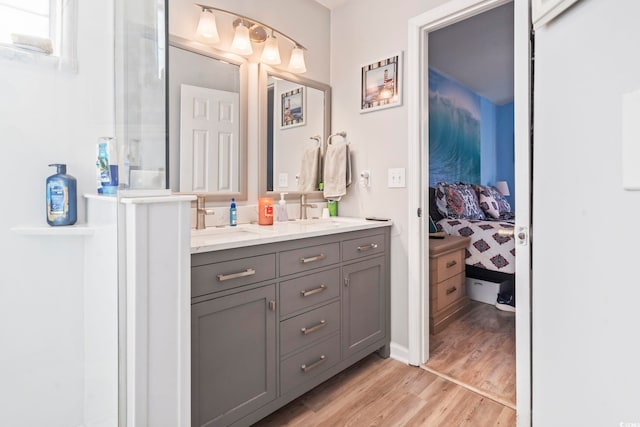 bathroom featuring vanity and hardwood / wood-style floors