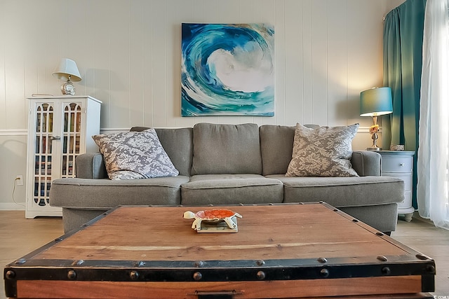 living room with light hardwood / wood-style floors