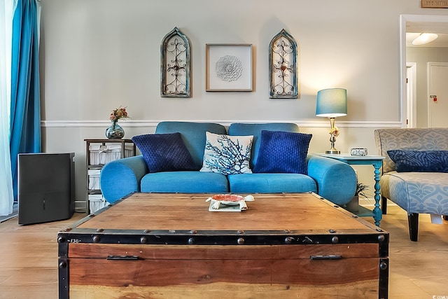 living room featuring light wood-type flooring