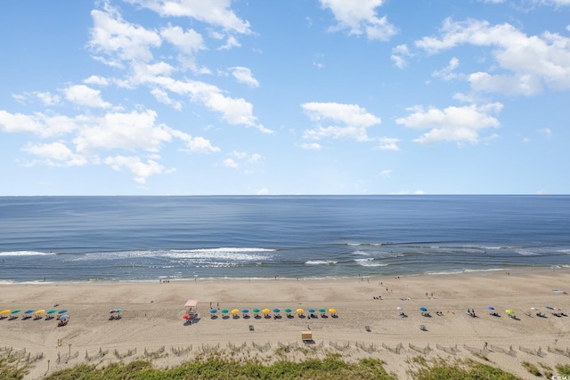 view of water feature with a beach view