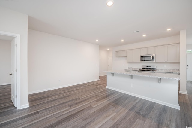 kitchen featuring dark wood-type flooring, recessed lighting, and appliances with stainless steel finishes