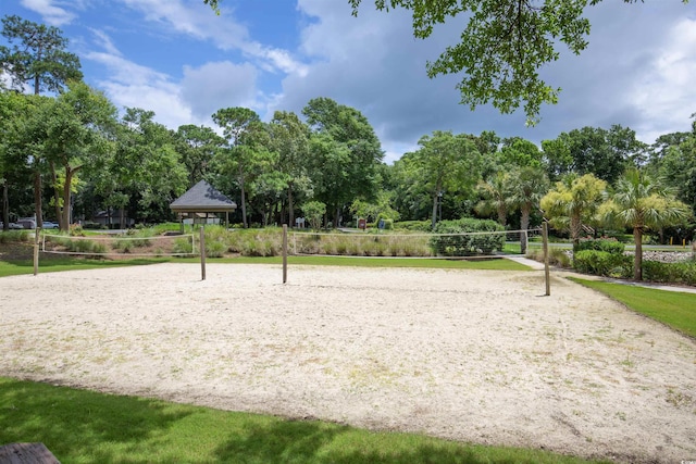 view of community featuring a gazebo and volleyball court