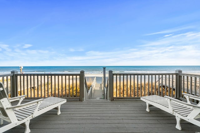 2022 N Waccamaw Dr, Garden City Beach, SC 29576 - wooden deck with view of water and beach