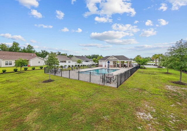 view of swimming pool featuring a gazebo, a patio area, and a lawn