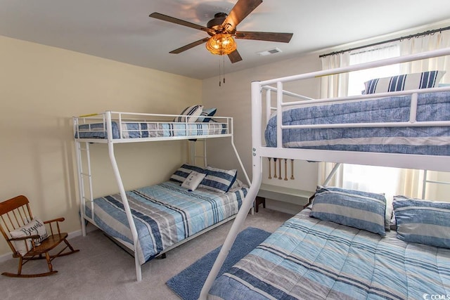 bedroom featuring carpet and ceiling fan