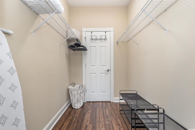 walk in closet featuring dark wood-type flooring