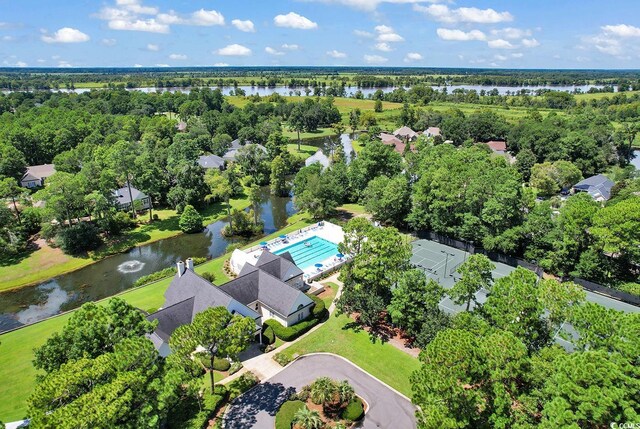 aerial view with a water view