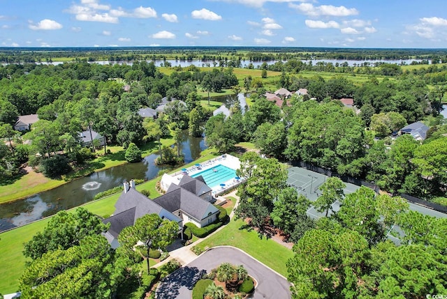 aerial view featuring a water view