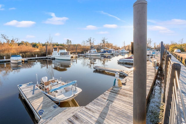 dock area featuring a water view