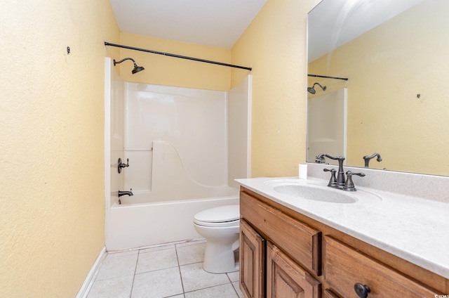 full bathroom with tile patterned flooring, vanity, shower / tub combination, and toilet