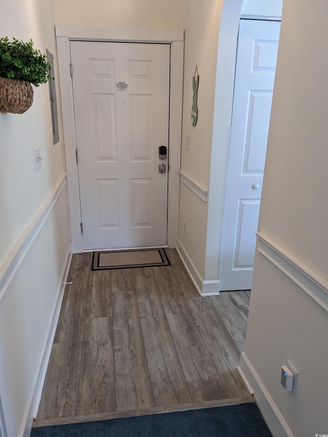 doorway featuring wood-type flooring