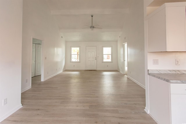 104 Willow Ridge Rd, Myrtle Beach, SC 29588 - entrance foyer with ceiling fan, beam ceiling, baseboards, high vaulted ceiling, and light wood-style floors