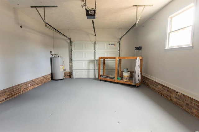 garage featuring a garage door opener and electric water heater