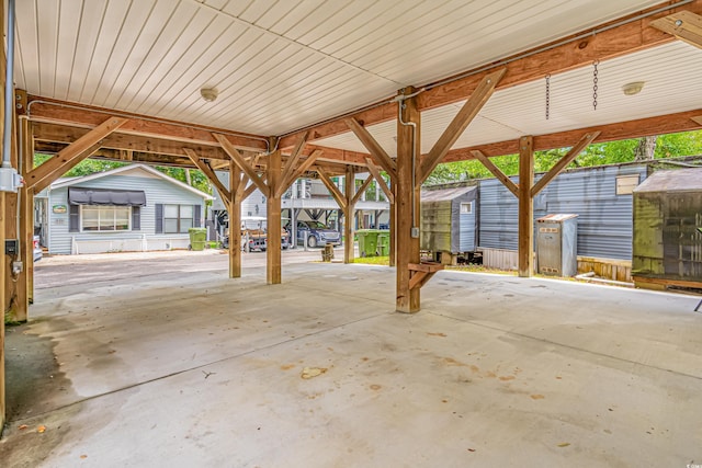 view of patio / terrace featuring a storage shed