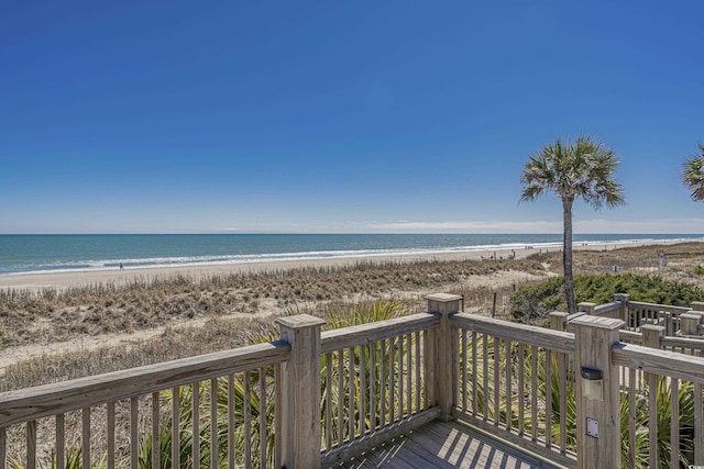 view of water feature with a beach view