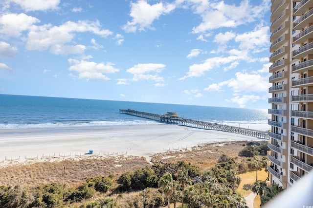 property view of water featuring a view of the beach