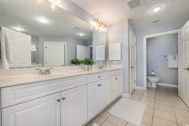 bathroom with tile patterned floors, toilet, and vanity