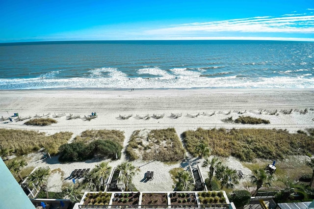 drone / aerial view with a water view and a view of the beach