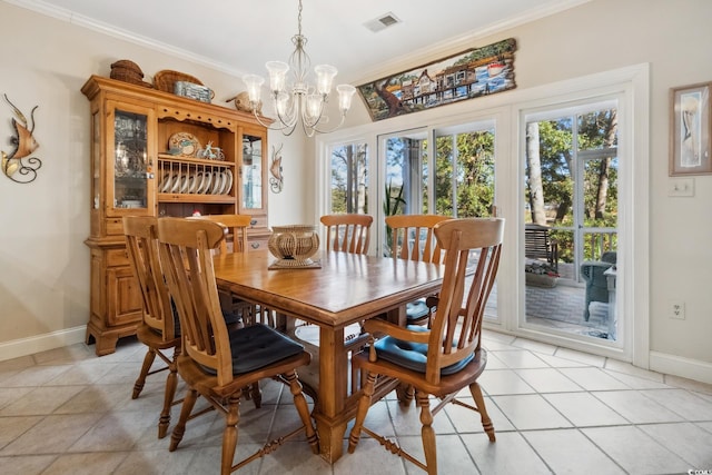 489-3 Golden Bear Dr Unit 3, Pawleys Island, SC 29585 - dining area with a chandelier, ornamental molding, and light tile patterned floors
