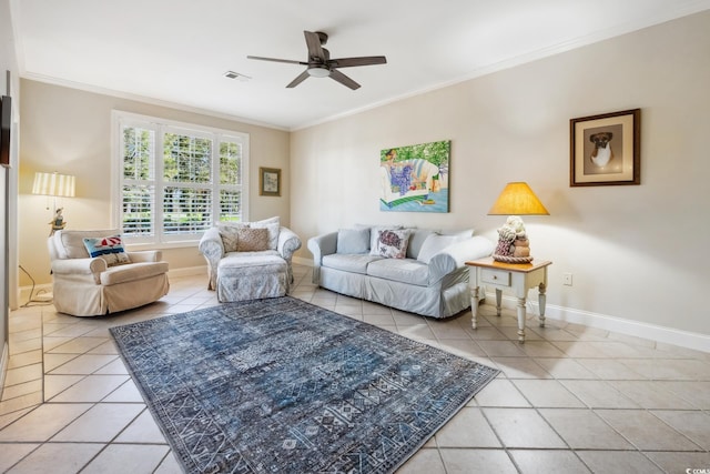489-3 Golden Bear Dr Unit 3, Pawleys Island, SC 29585 - living area featuring light tile patterned flooring, a ceiling fan, and ornamental molding