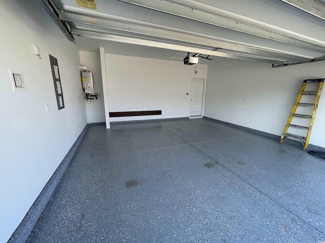 garage featuring a garage door opener and gas water heater