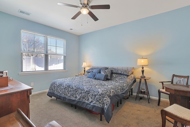 bedroom featuring ceiling fan and carpet flooring